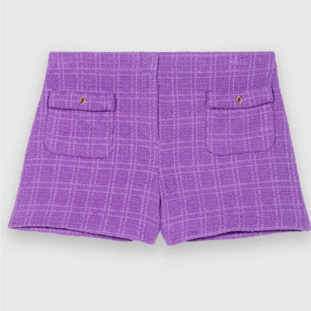 Maje Lavender Tweed Pocket Shorts